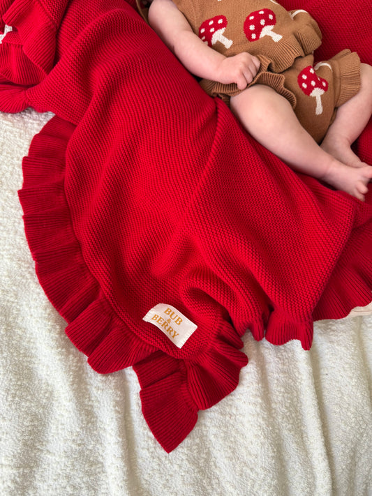 FRILL KNIT BLANKET CHERRY