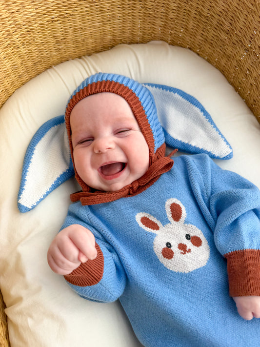 Bunny Knit Romper Chocolate Blue