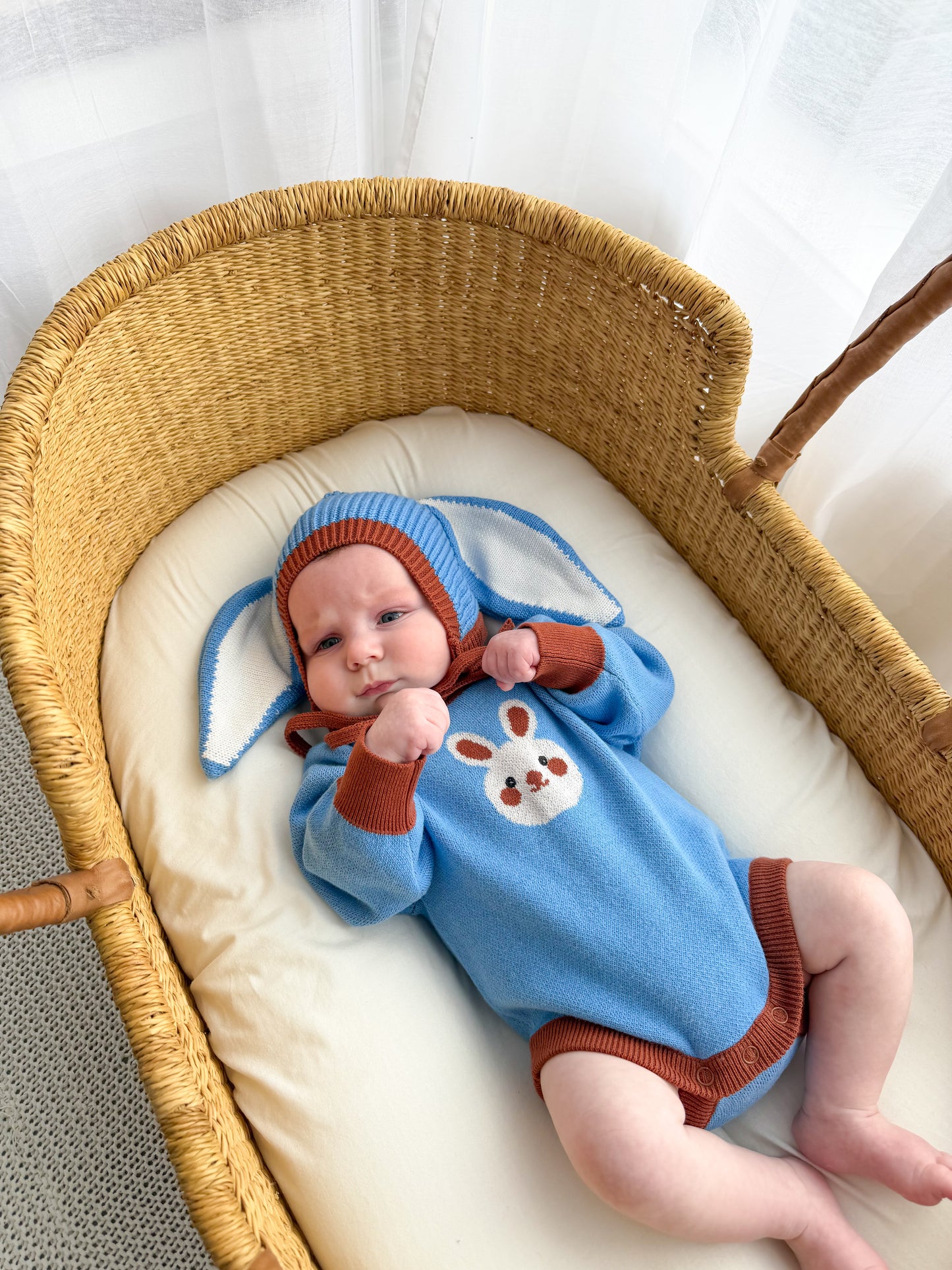 Bunny Knit Romper Chocolate Blue