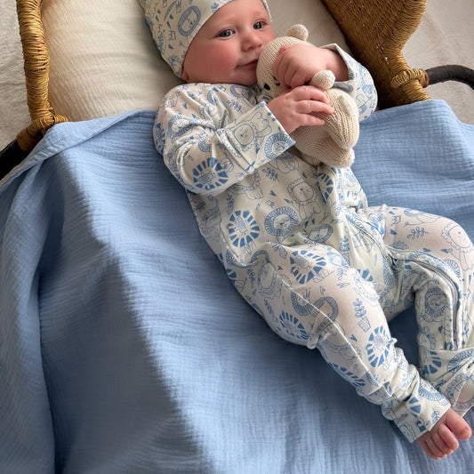 MUSLIN COTTON GAUZE BLANKET BLUE MIST