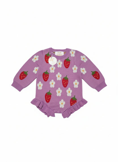 KNIT ROMPER STRAWBERRY DAISY