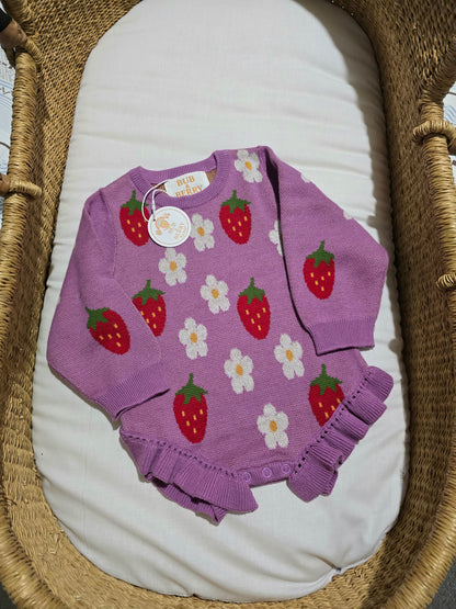 KNIT ROMPER STRAWBERRY DAISY