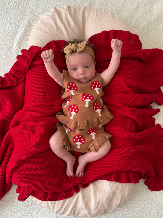 FRILL KNIT BLANKET CHERRY