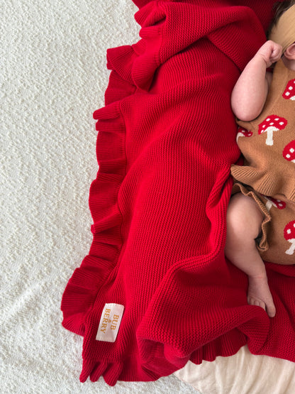 FRILL KNIT BLANKET CHERRY