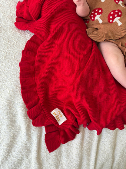 FRILL KNIT BLANKET CHERRY