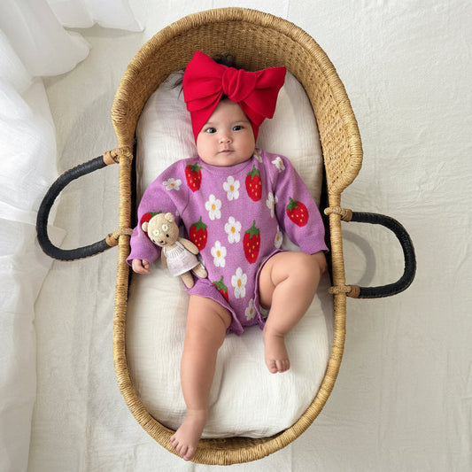 KNIT ROMPER STRAWBERRY DAISY