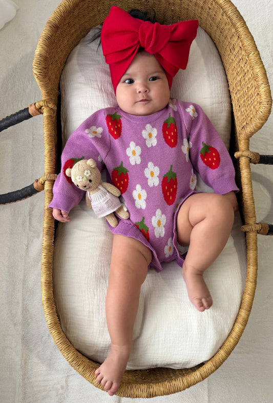 KNIT ROMPER STRAWBERRY DAISY