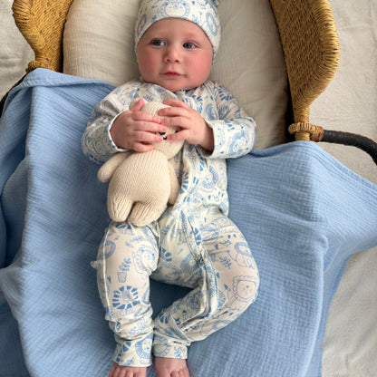 MUSLIN COTTON GAUZE BLANKET BLUE MIST