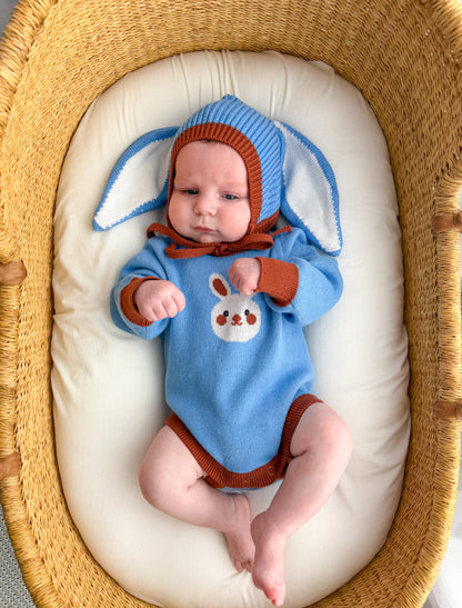 Bunny Knit Romper Chocolate Blue