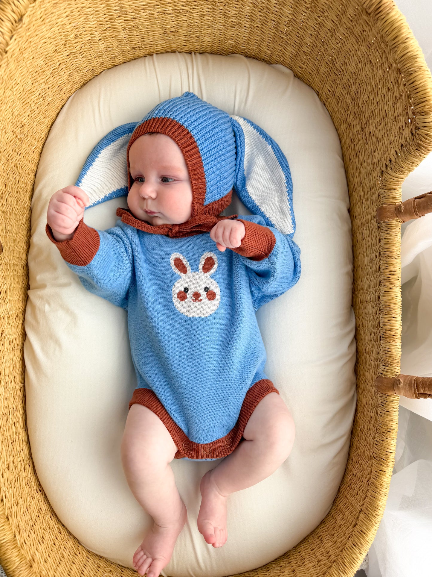Bunny Knit Romper Chocolate Blue