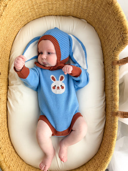 Bunny Knit Romper Chocolate Blue