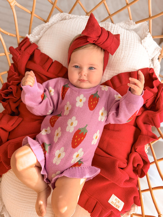 KNIT ROMPER STRAWBERRY DAISY